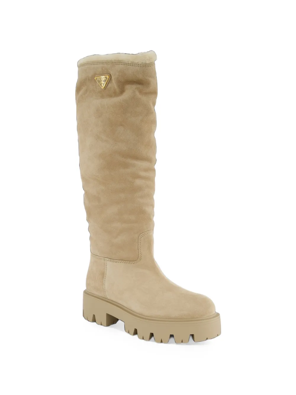 Prada logo-plaque suede boots Beige
