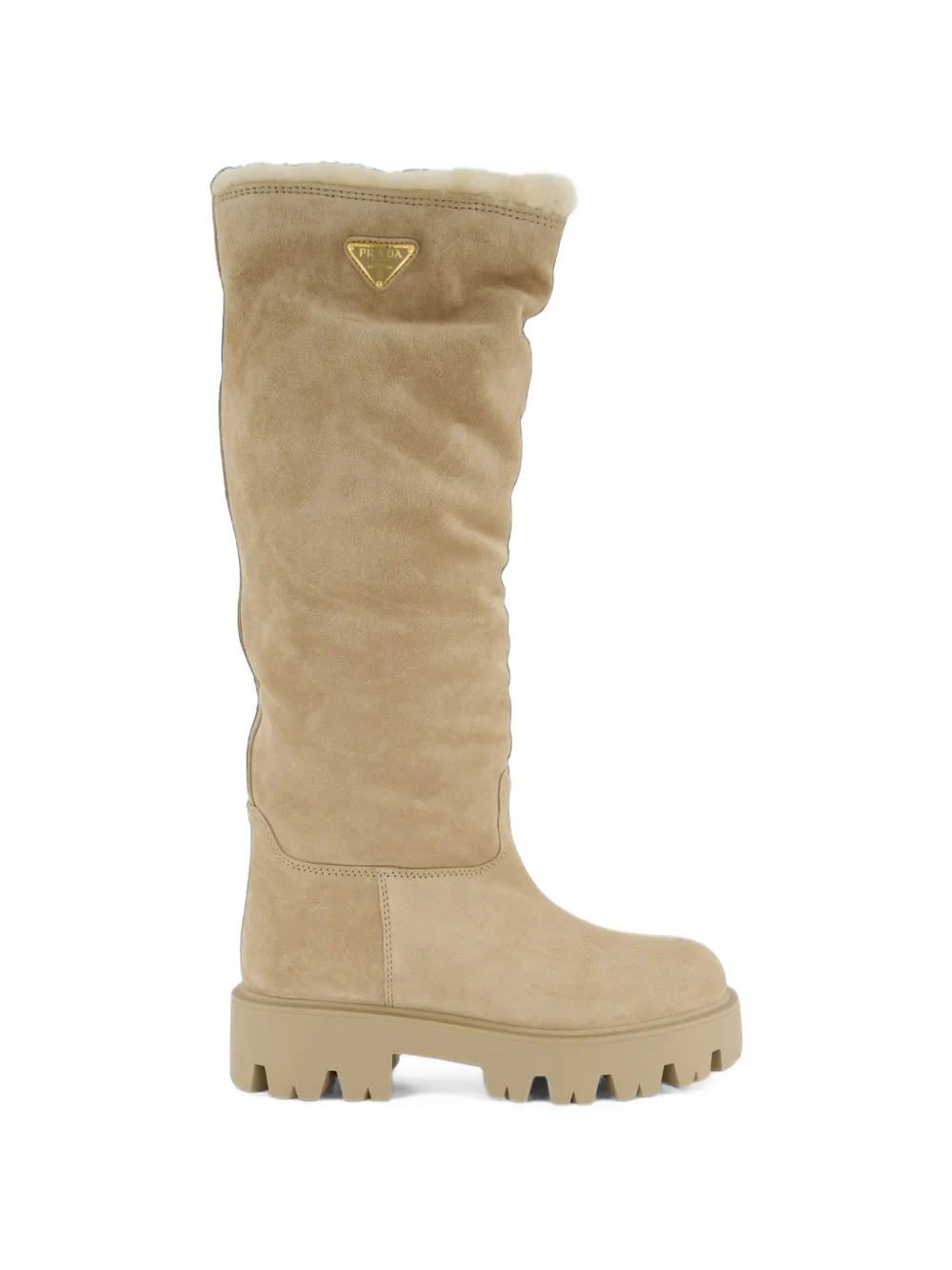 Prada logo-plaque suede boots Beige