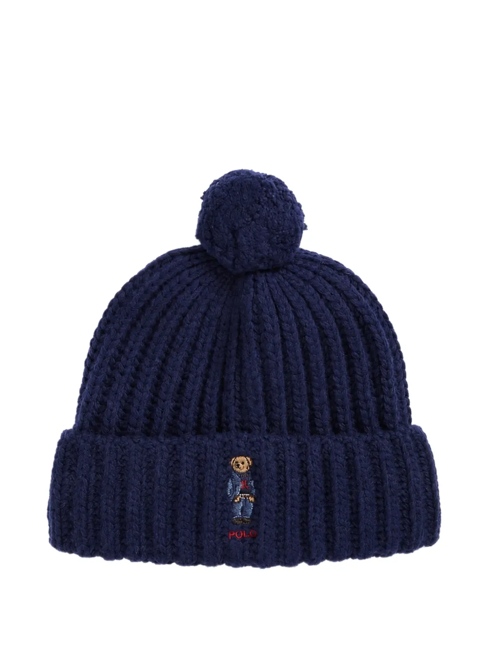 Polo Ralph Lauren Polo Bear geribbelde muts met pompon Blauw