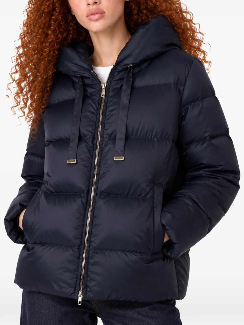 Max Mara quilted hooded jacket Blauw