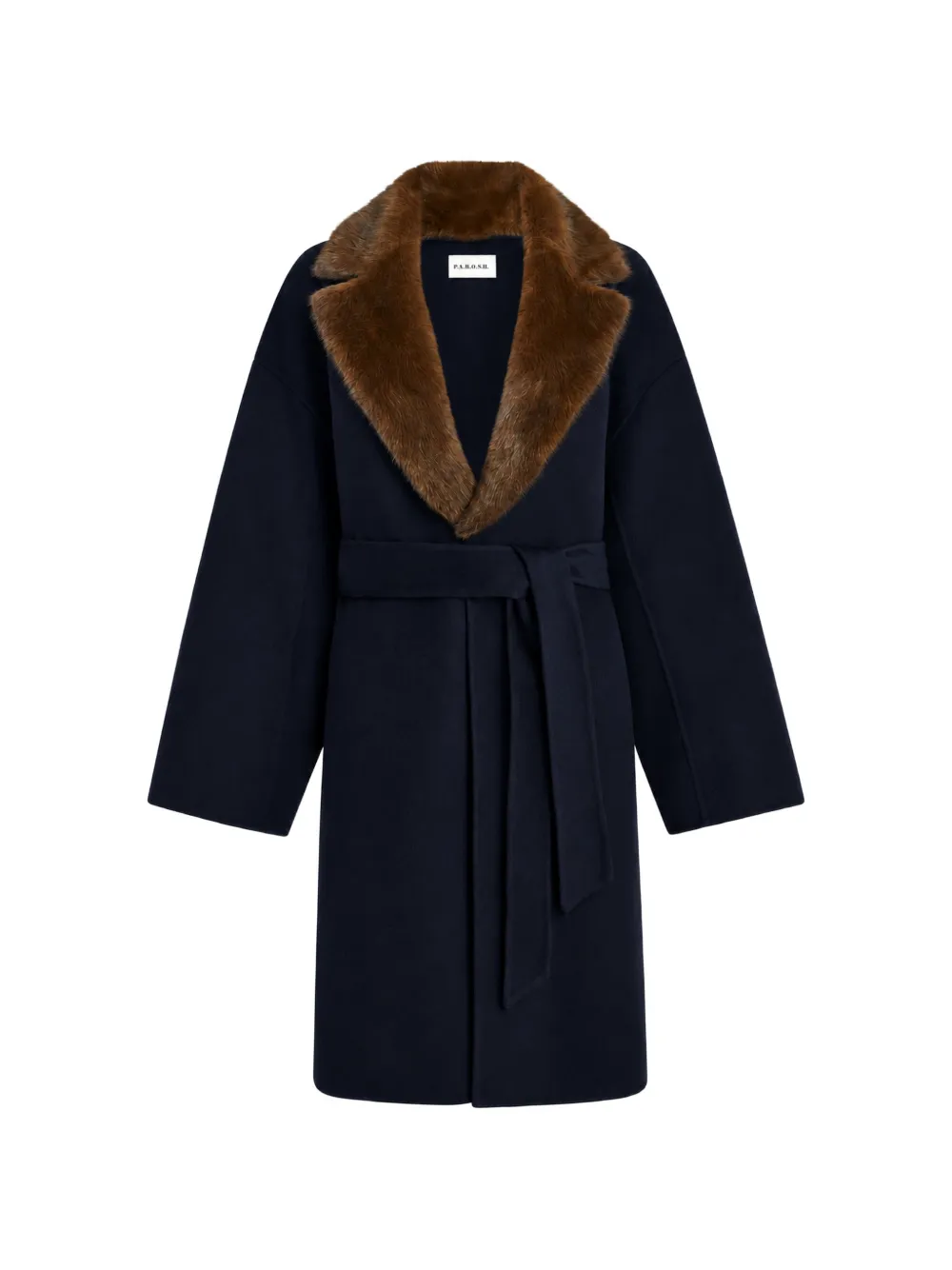 P.A.R.O.S.H. faux-fur collar belted coat - Blu