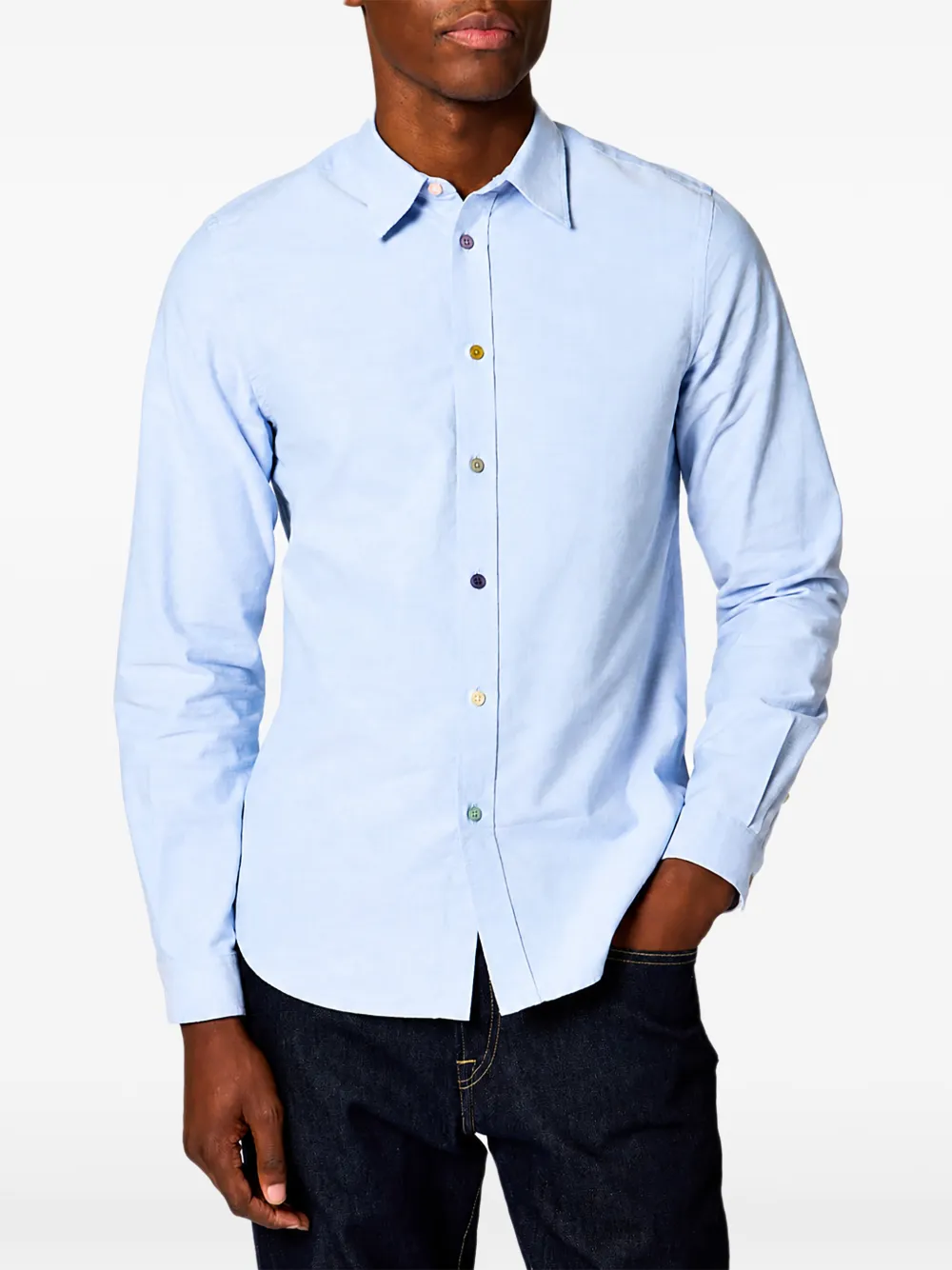 Paul Smith Getailleerd biologisch katoenen veelkleurig Oxford overhemd met knopen Blauw