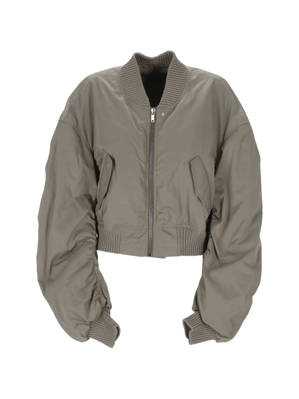 Rick Owens Ruched-sleeve Bomber Jacket In Grey