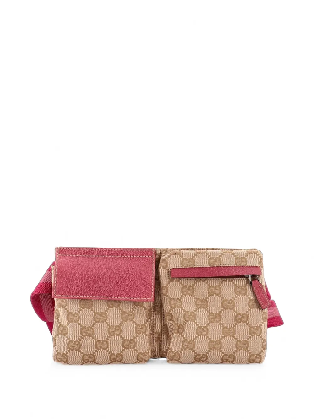 Gucci Pre-Owned Kleine Vintage Double Gürteltasche aus GG Canvas mit Leder - Rosa
