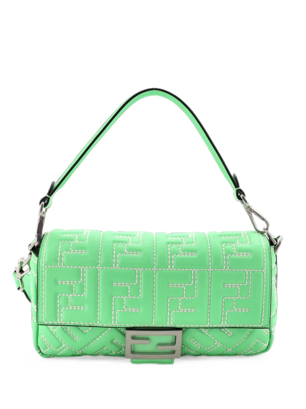 Fendi Pre-Owned Baguette NM Bag Zucca Embossed Leather Medium crossbody bag - Verde