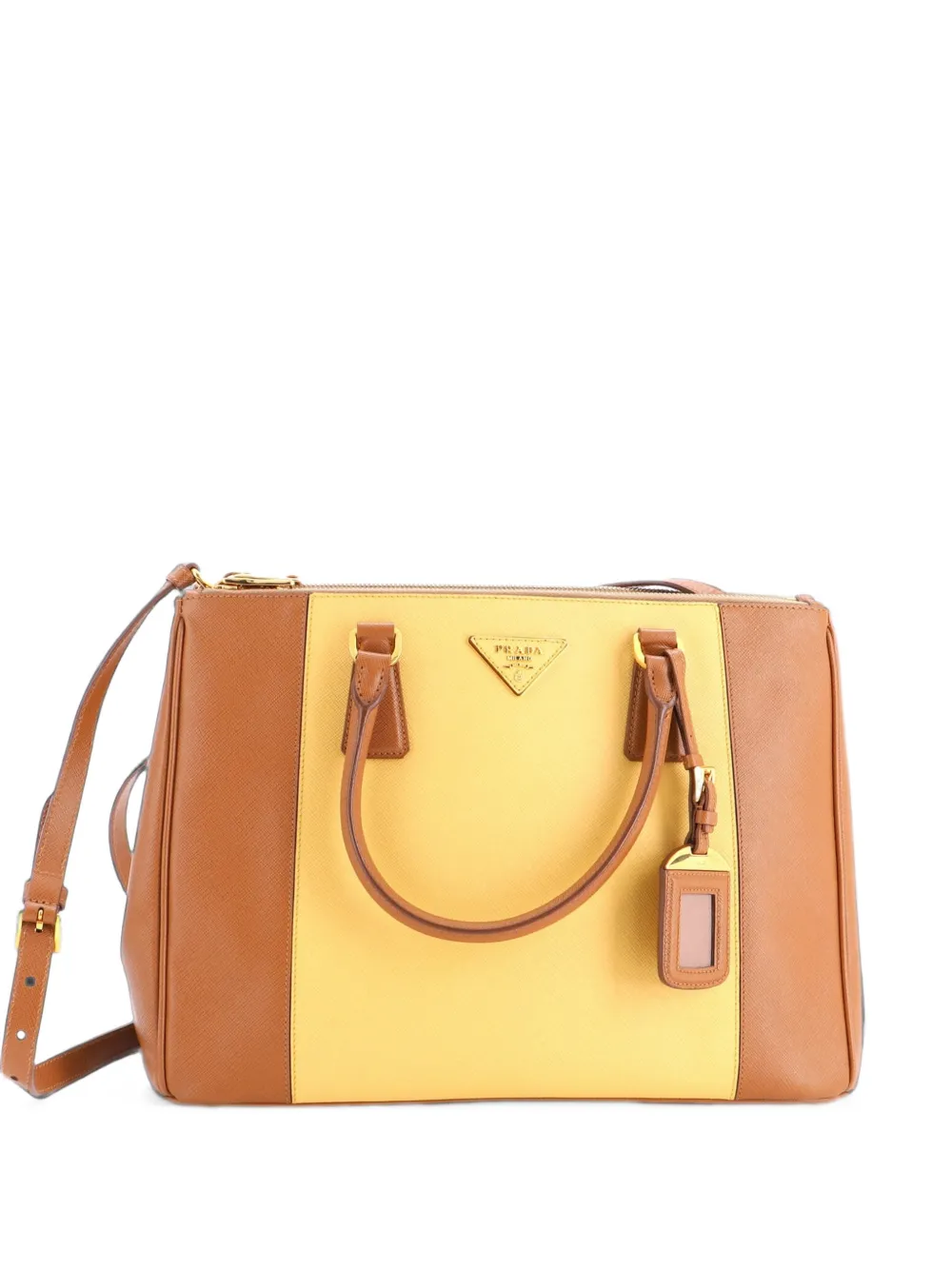 Prada Pre-Owned Bicolor Double Zip Lux Saffiano Leather Medium tote bag - Marrone