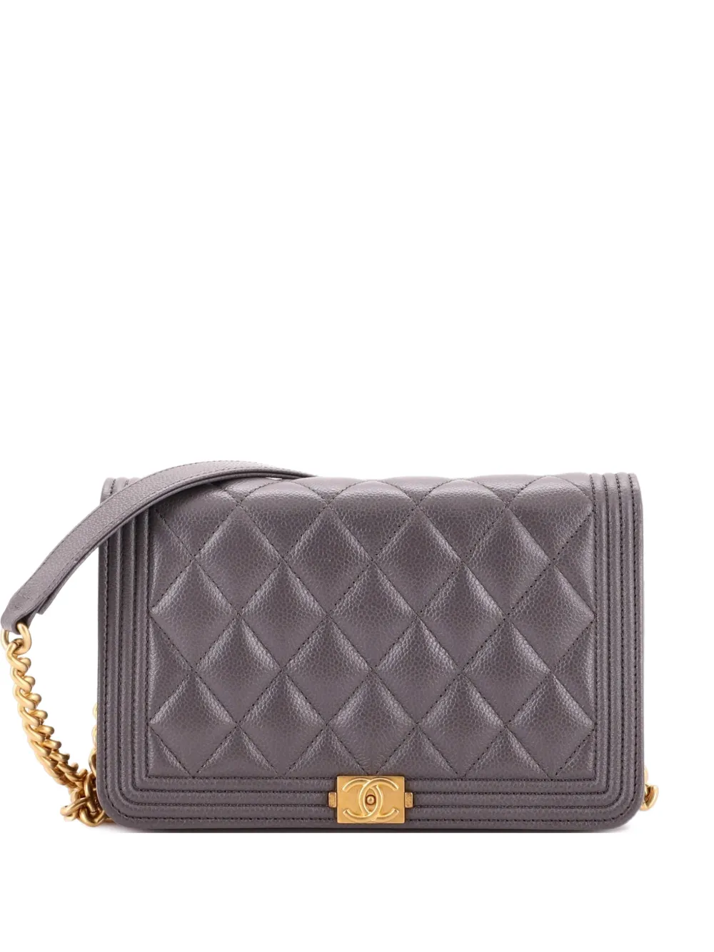 CHANEL Pre-Owned Boy Wallet on Chain Quilted Caviar crossbody bag - Grigio