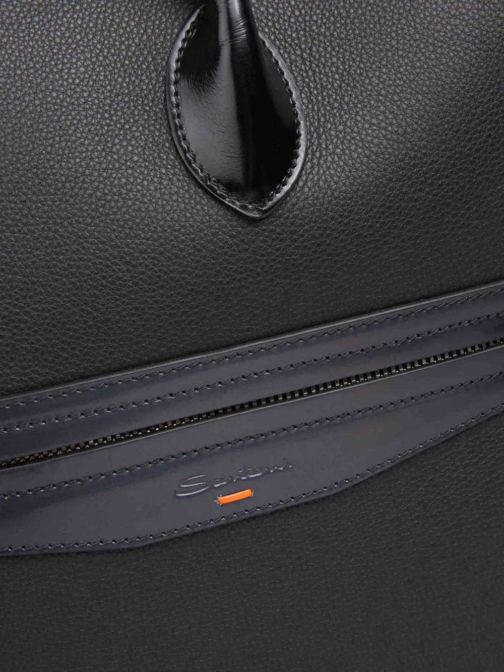 Santoni Leren laptoptas Zwart