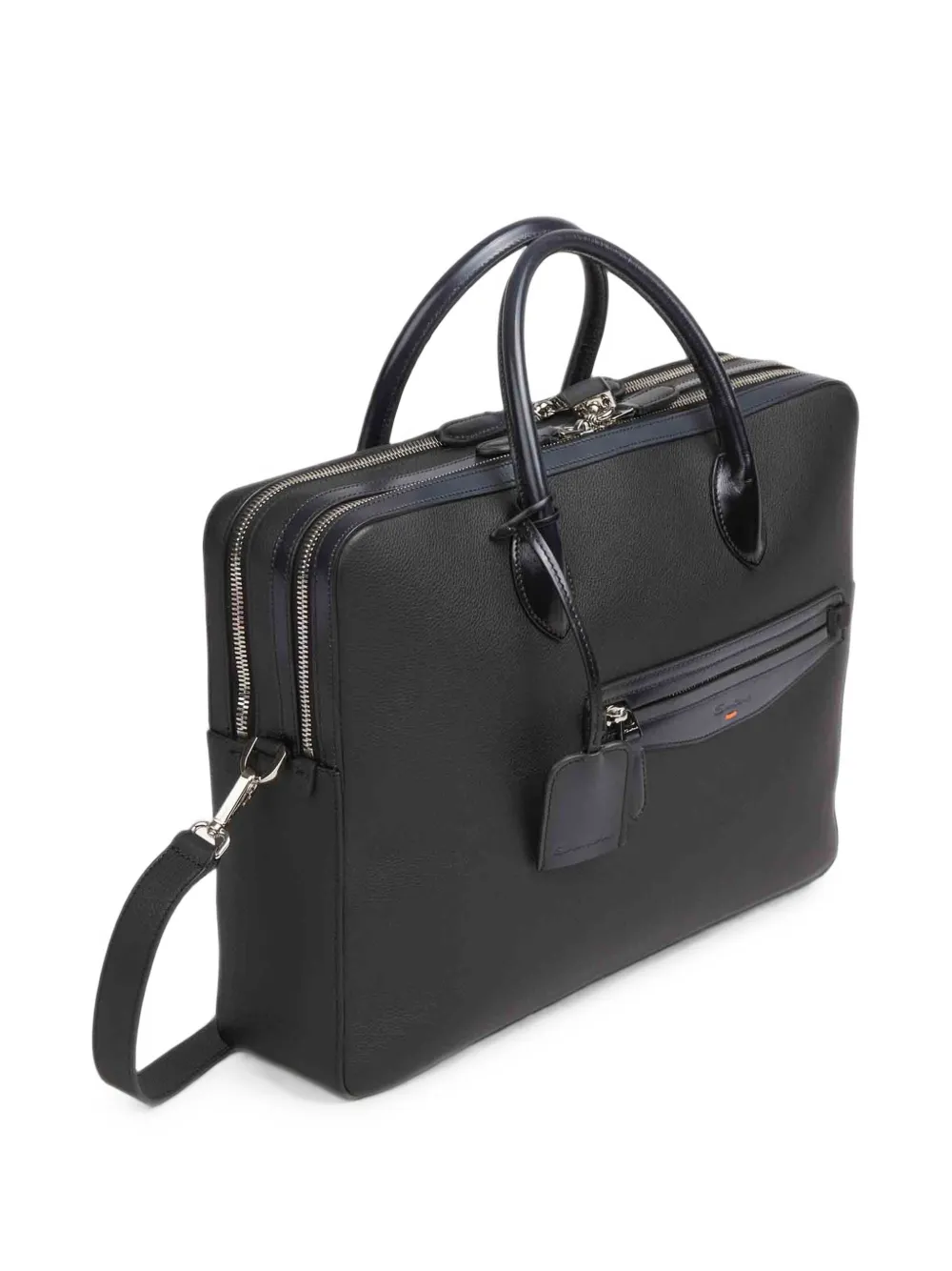 Santoni Leren laptoptas Zwart
