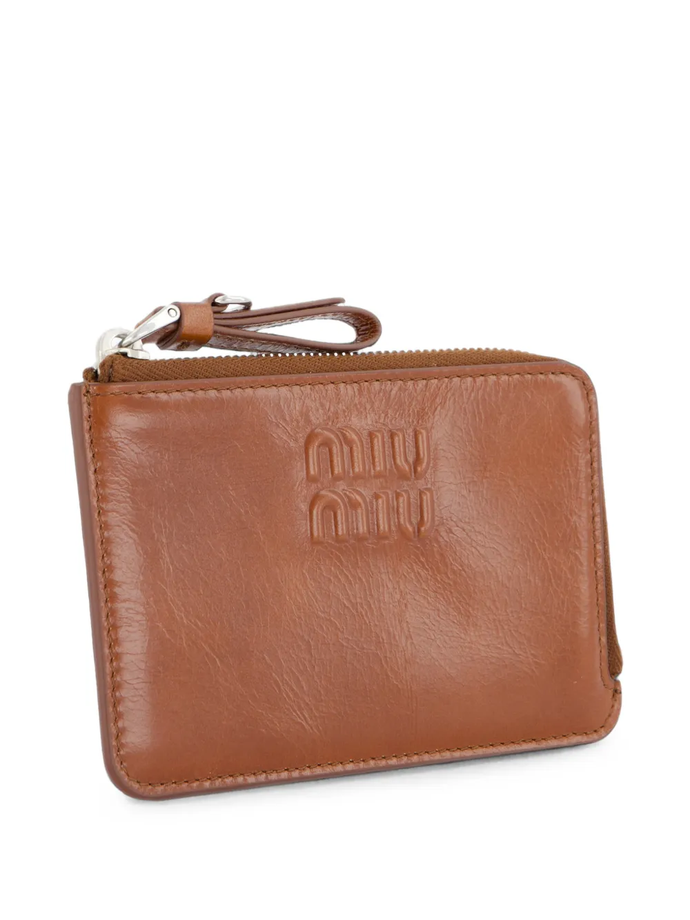 Miu Miu logo-embossed leather clutch bag - Marrone