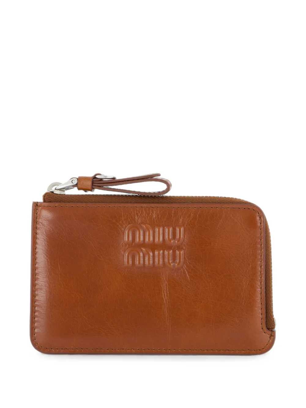 Miu Clutch met logo-reliëf Bruin