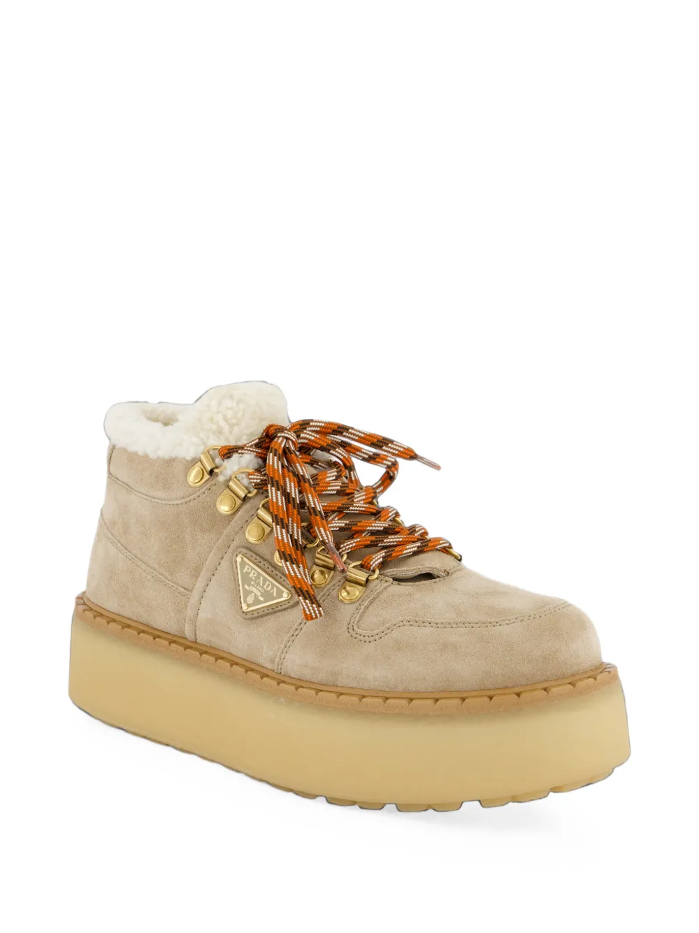 Prada shearling-lined suede booties Beige