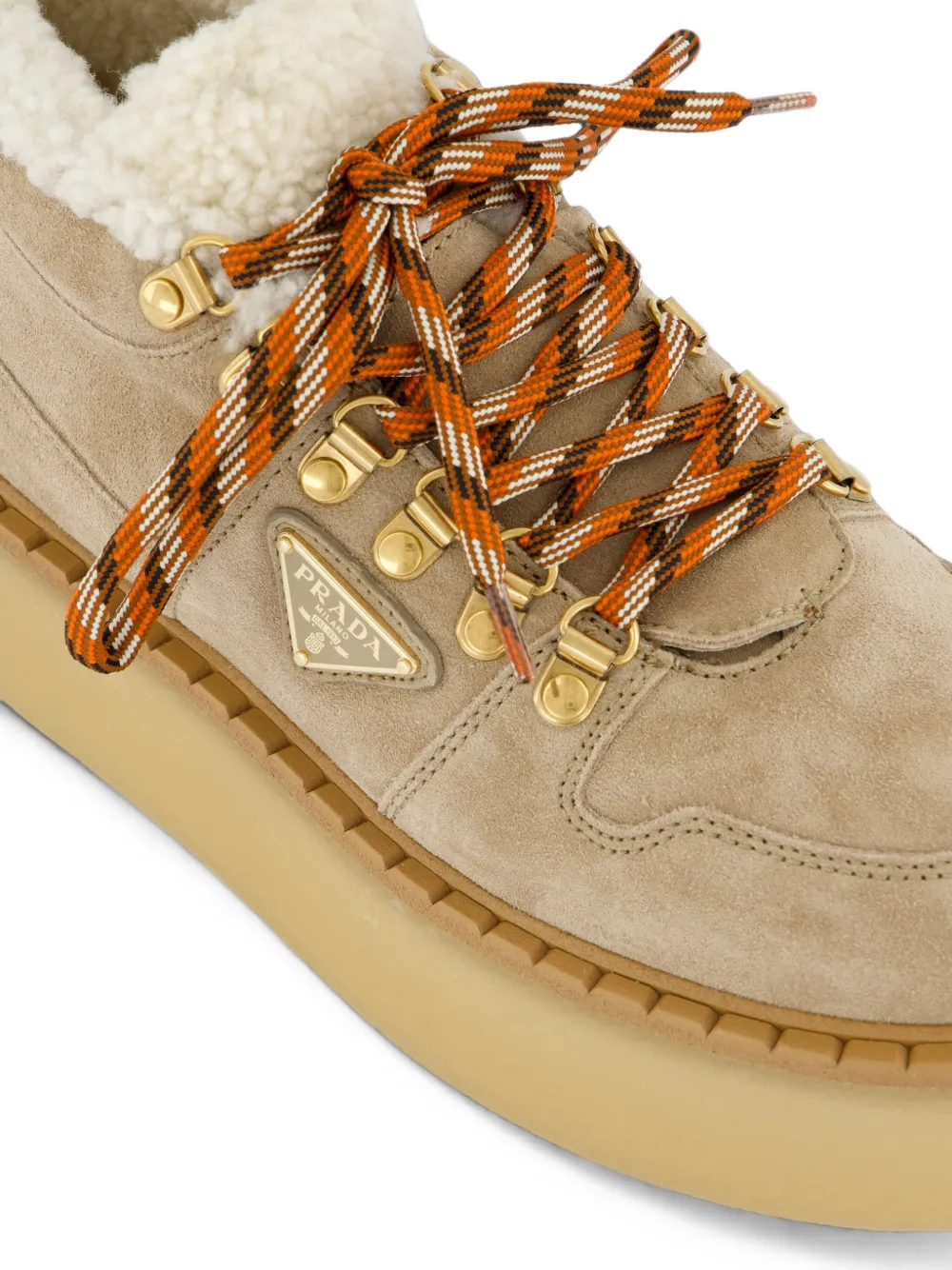 Prada shearling-lined suede booties Beige