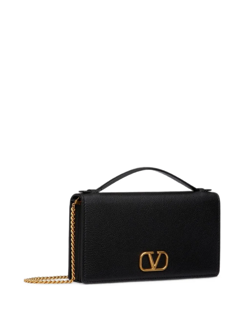 Valentino Garavani VLogo Signature portemonnee van bewerkt kalfsleer met ketting Zwart