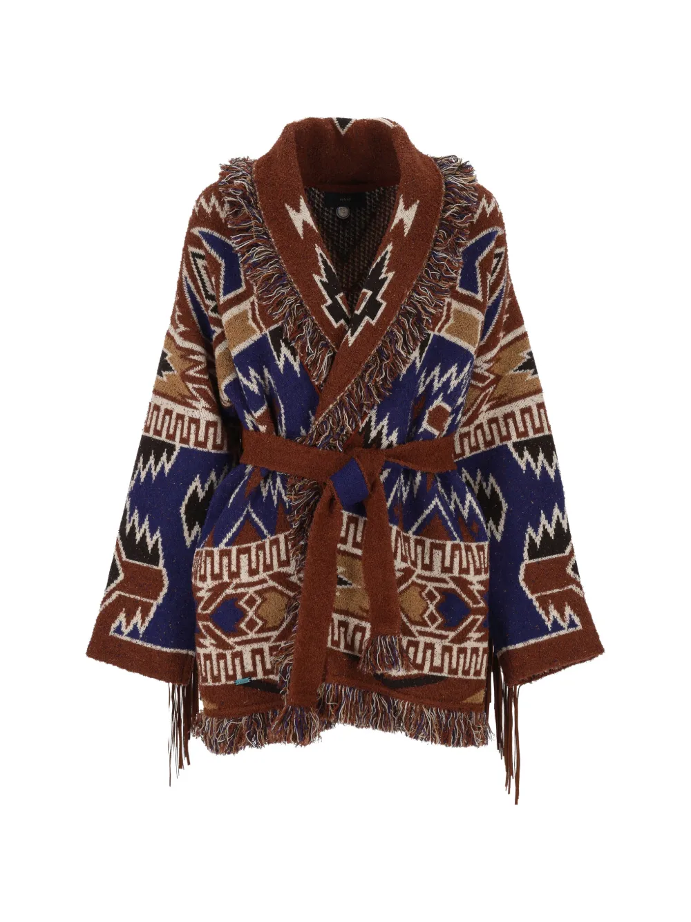 Alanui The Amazing Journey Jacquard Fringe-trimmed Cardigan In Brown