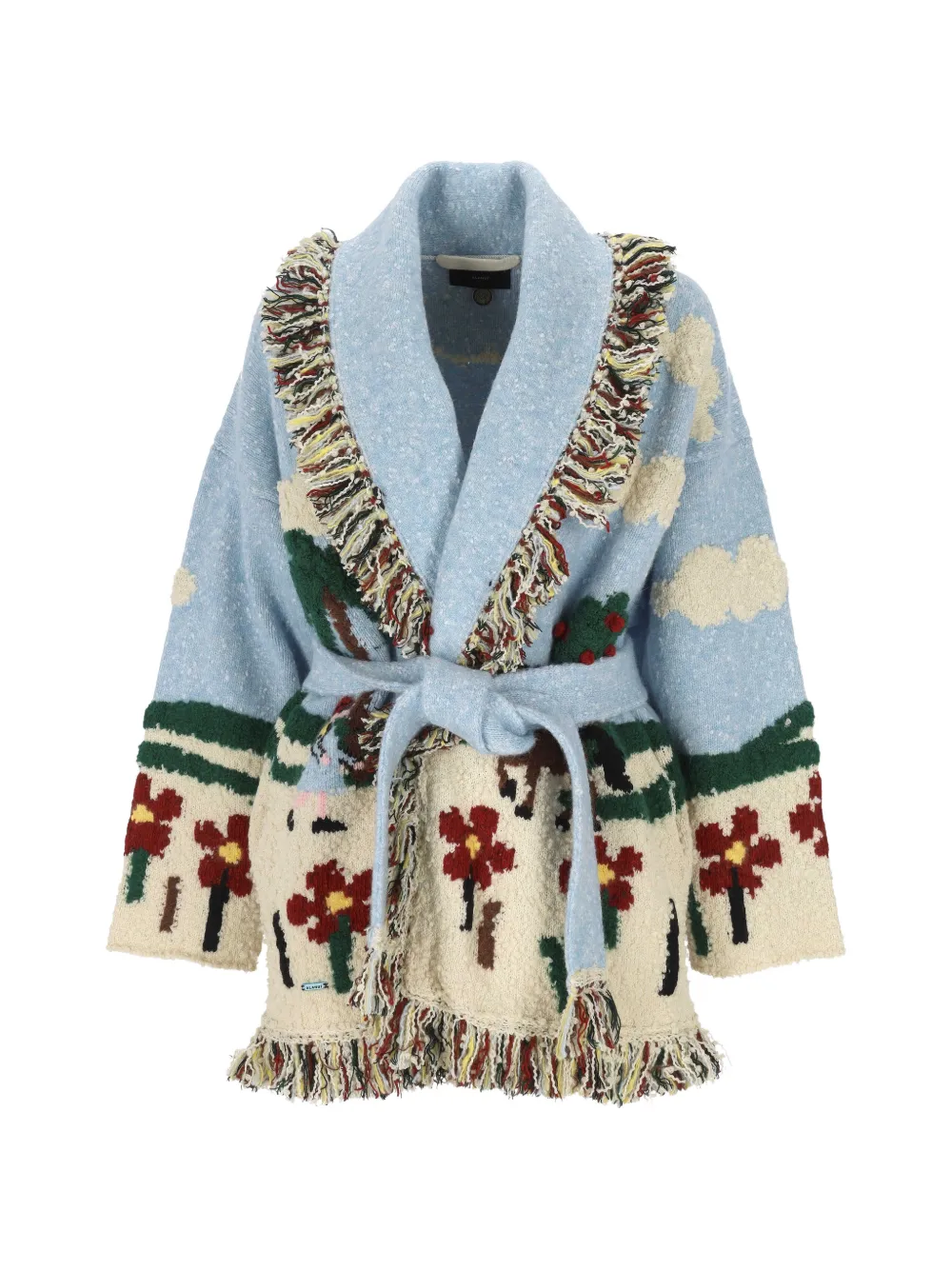 Alanui Casa  Fringed Intarsia-knit Cardigan In Blue