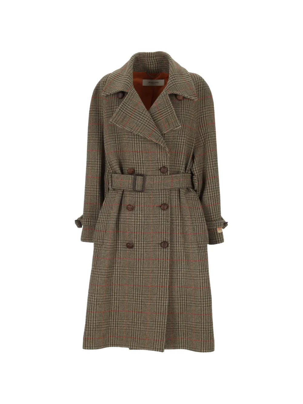 Golden Goose Check-pattern Double-breasted Wool Coat In Brown