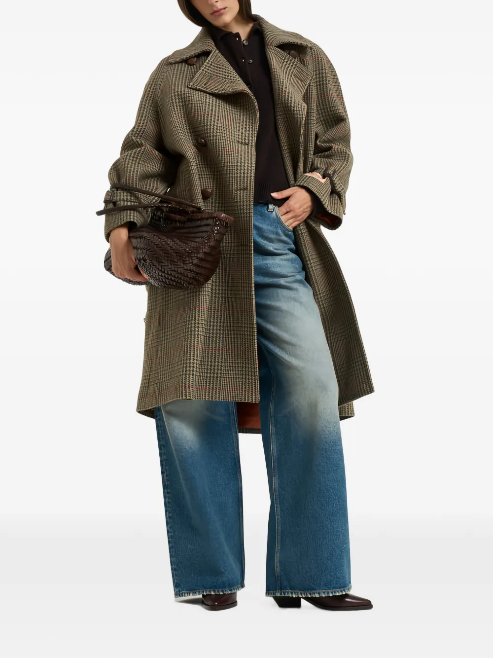 Golden Goose check-pattern double-breasted wool coat - Marrone