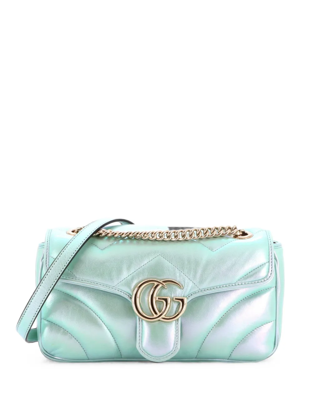 Gucci Pre-Owned GG Marmont Flap Bag Chevron Iridescent Leather Small shoulder bag - Verde