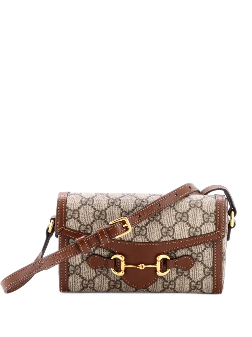 Gucci Pre-Owned Horsebit 1955 Flap GG Coated Canvas Mini crossbody bag - Braun