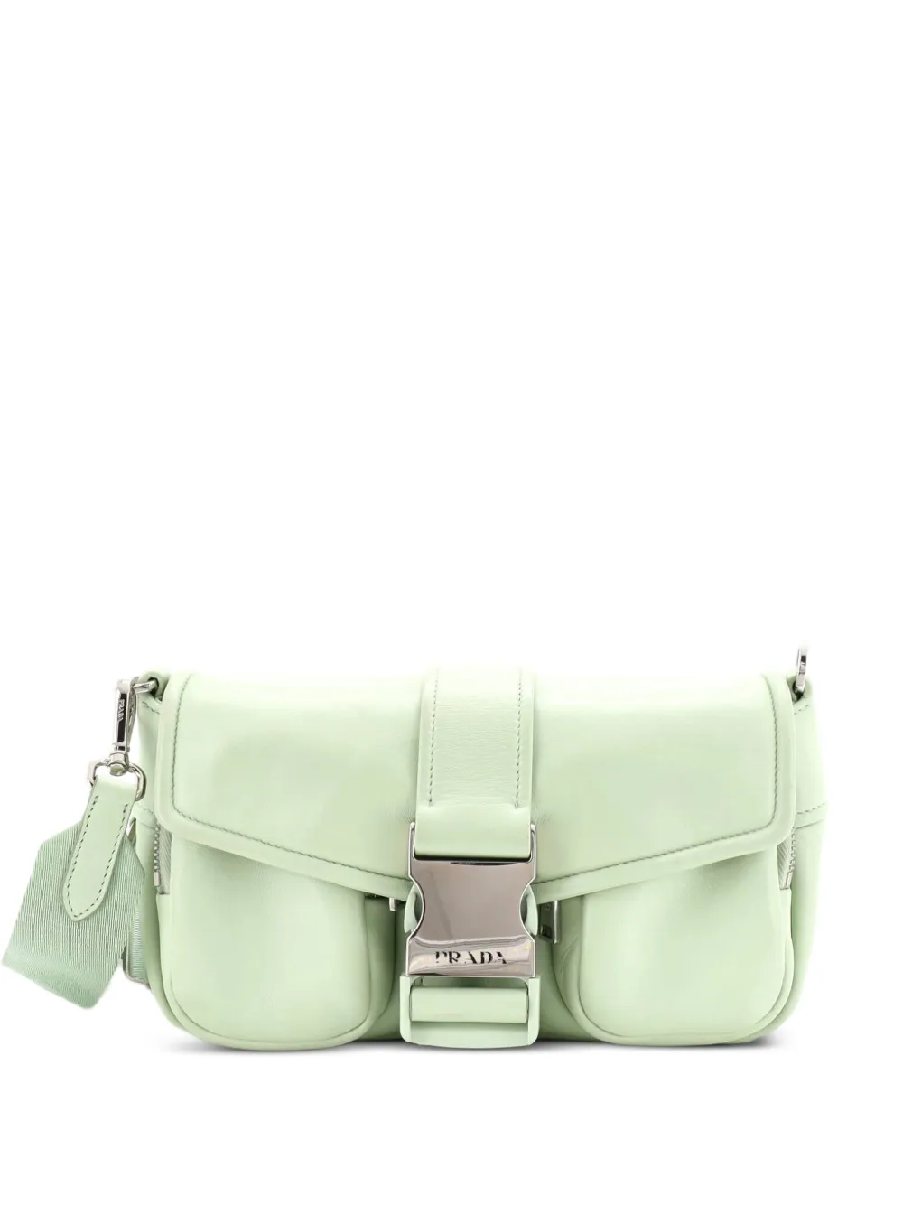 Prada Pre-Owned Buckle Pocket Spazzolato Leather and Tessuto crossbody bag - Verde