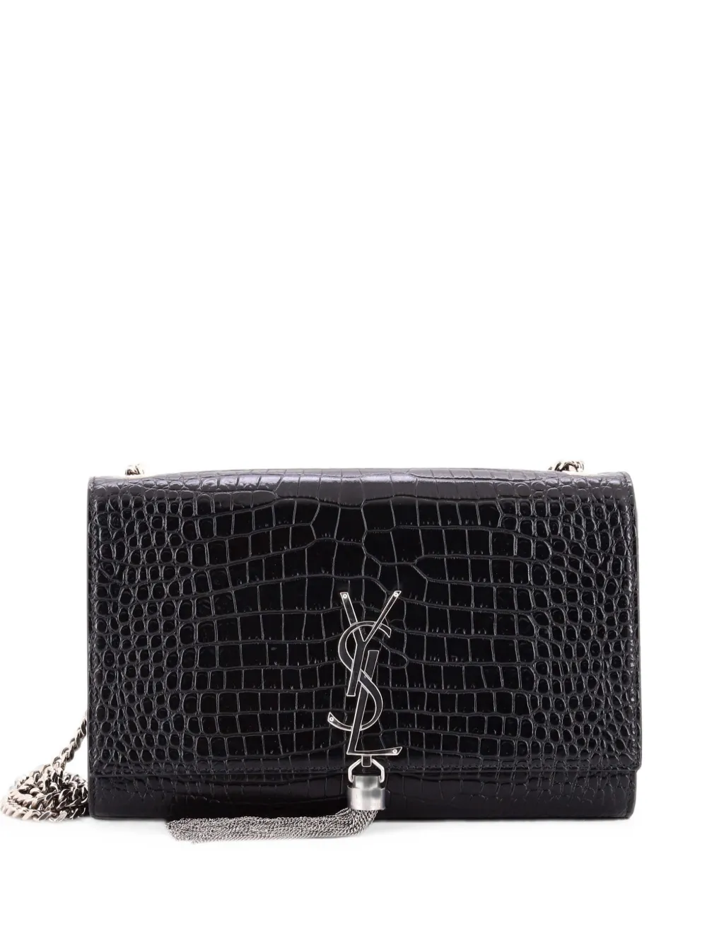 Saint Laurent Pre-Owned Classic Monogram Tassel Crocodile Embossed Leather Medium crossbody bag - Schwarz