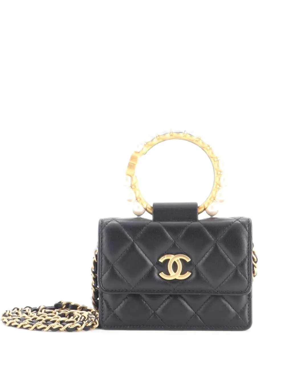 CHANEL Pre-Owned Pearl Crown with Chain Quilted Lambskin clutch bag - Nero