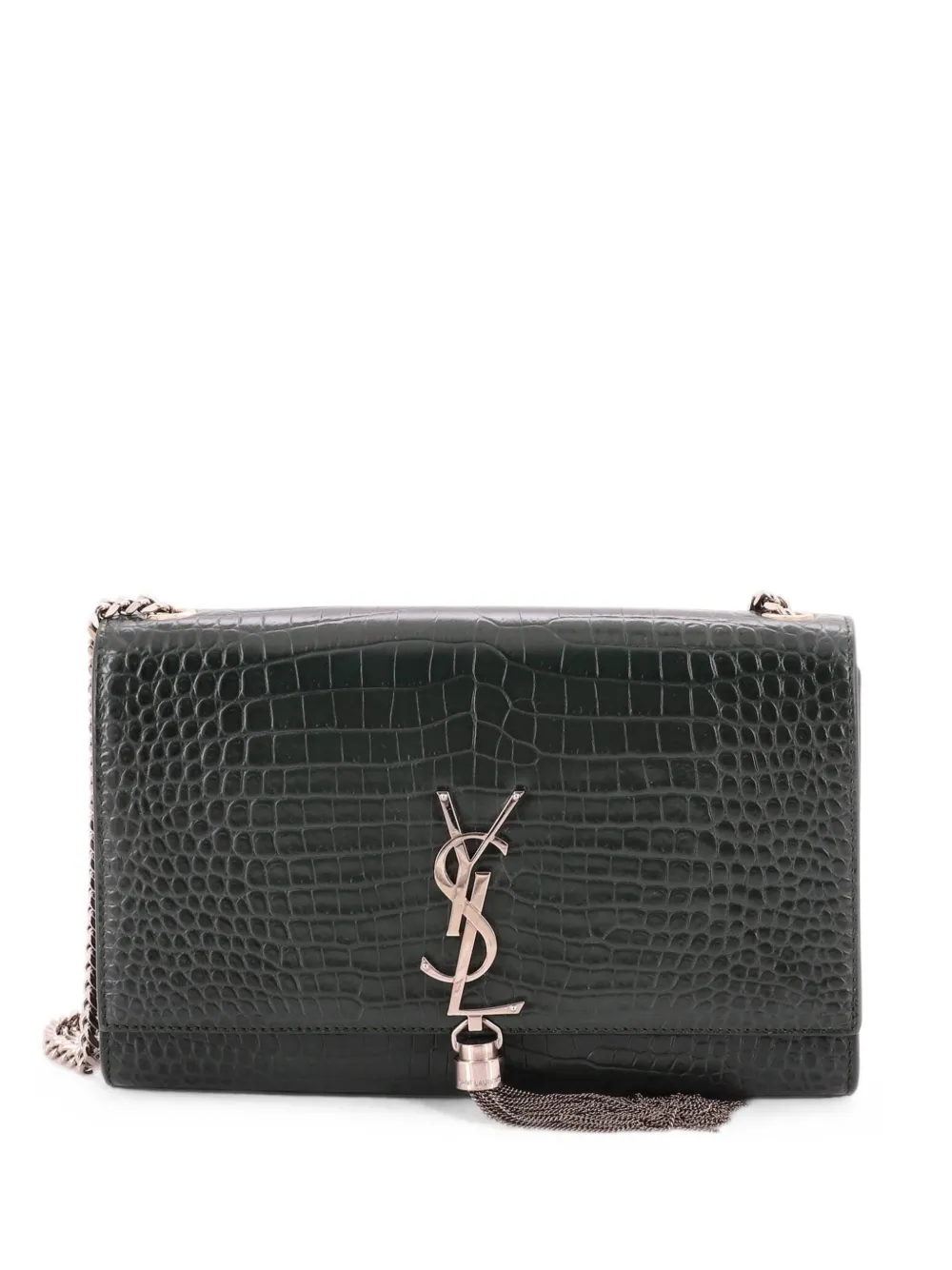 Saint Laurent Pre-Owned Classic Monogram Tassel Crocodile Embossed Leather Medium crossbody bag - Grün