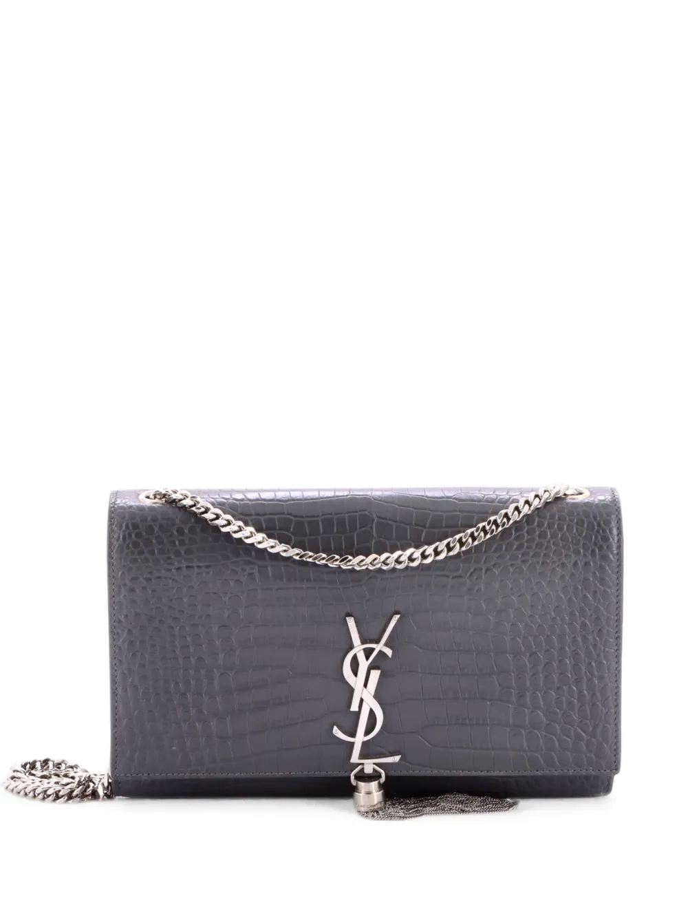 Saint Laurent Pre-Owned Classic Monogram Tassel Crocodile Embossed Leather Medium crossbody bag - Grau