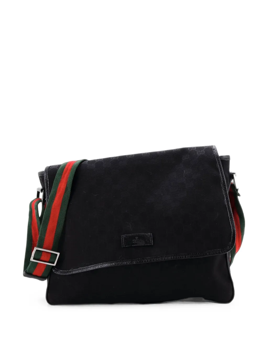 Gucci Pre-Owned Web Strap Flap Messenger GG Canvas Medium crossbody bag - Nero