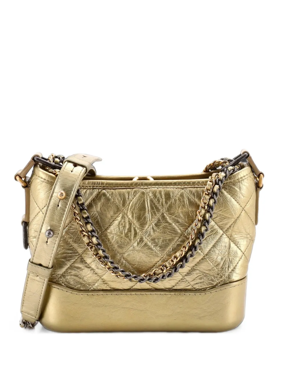 CHANEL Pre-Owned Gabrielle Quilted Metallic Aged Calfskin Small hobo bag - Gold