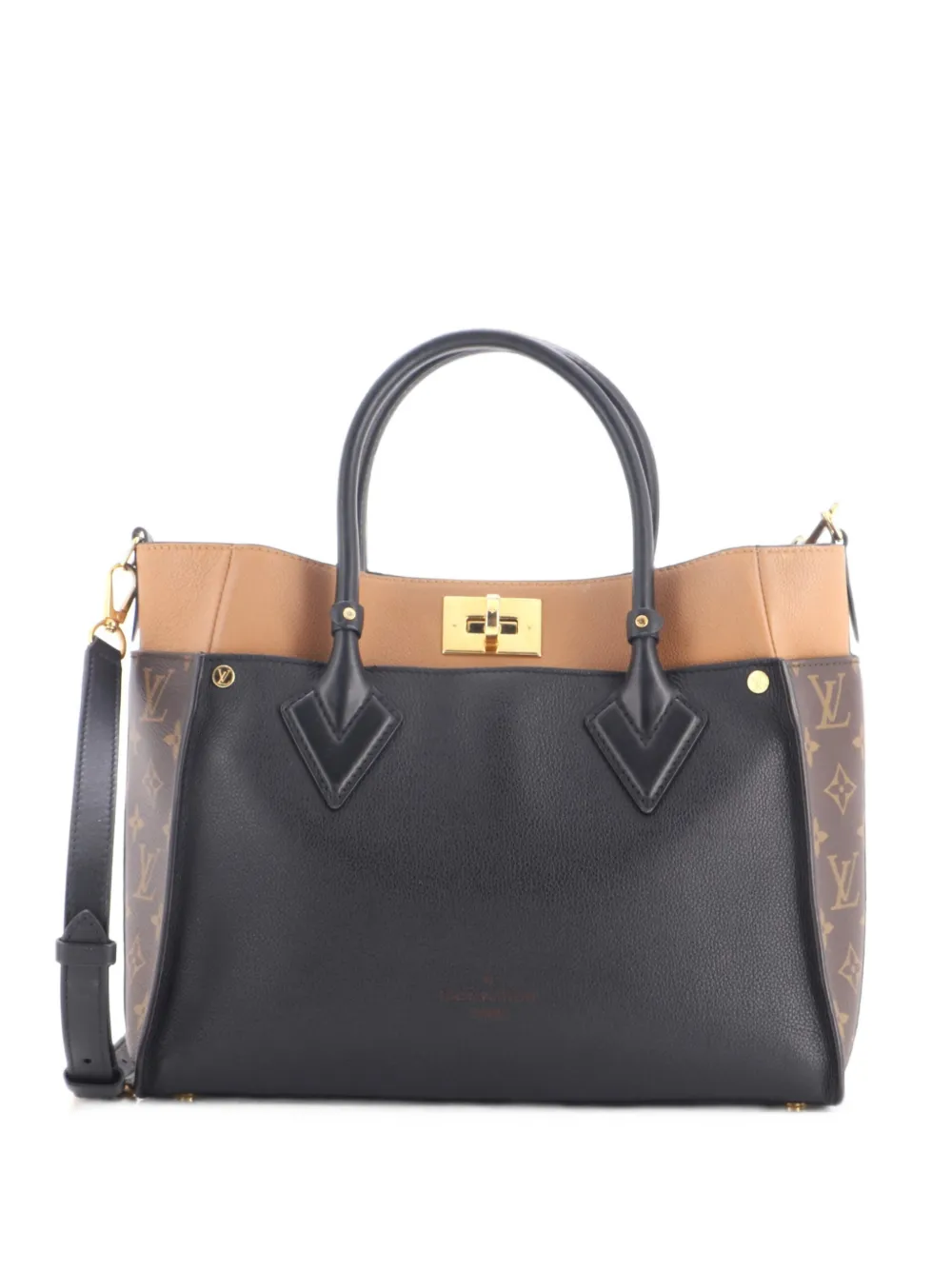 Louis Vuitton Pre-Owned On My Side Leather with Monogram Canvas MM tote bag - Schwarz