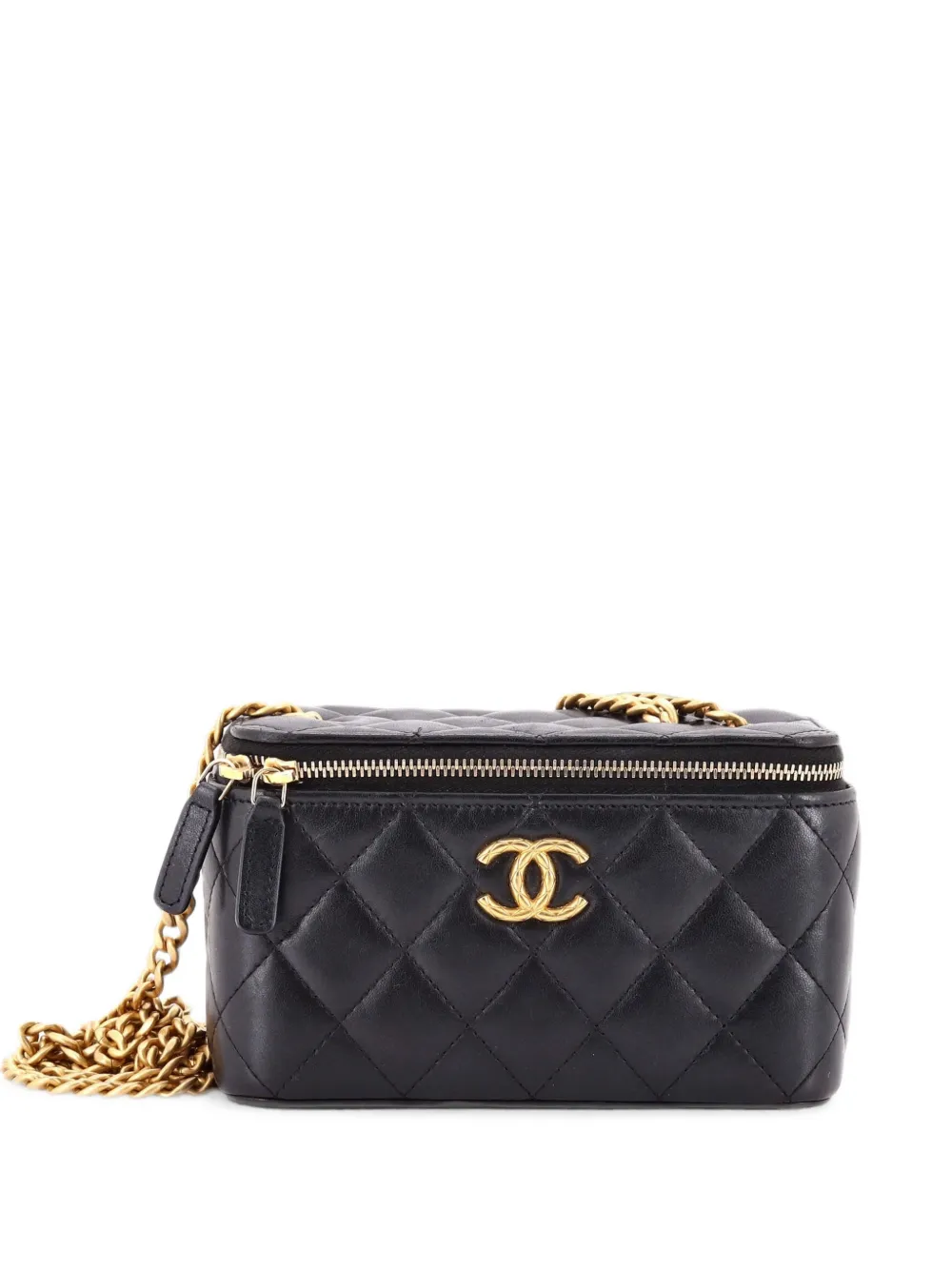 CHANEL Pre-Owned Borsa a tracolla All Slide Long Vanity Case piccola in pelle di agnello trapuntata con catena - Nero