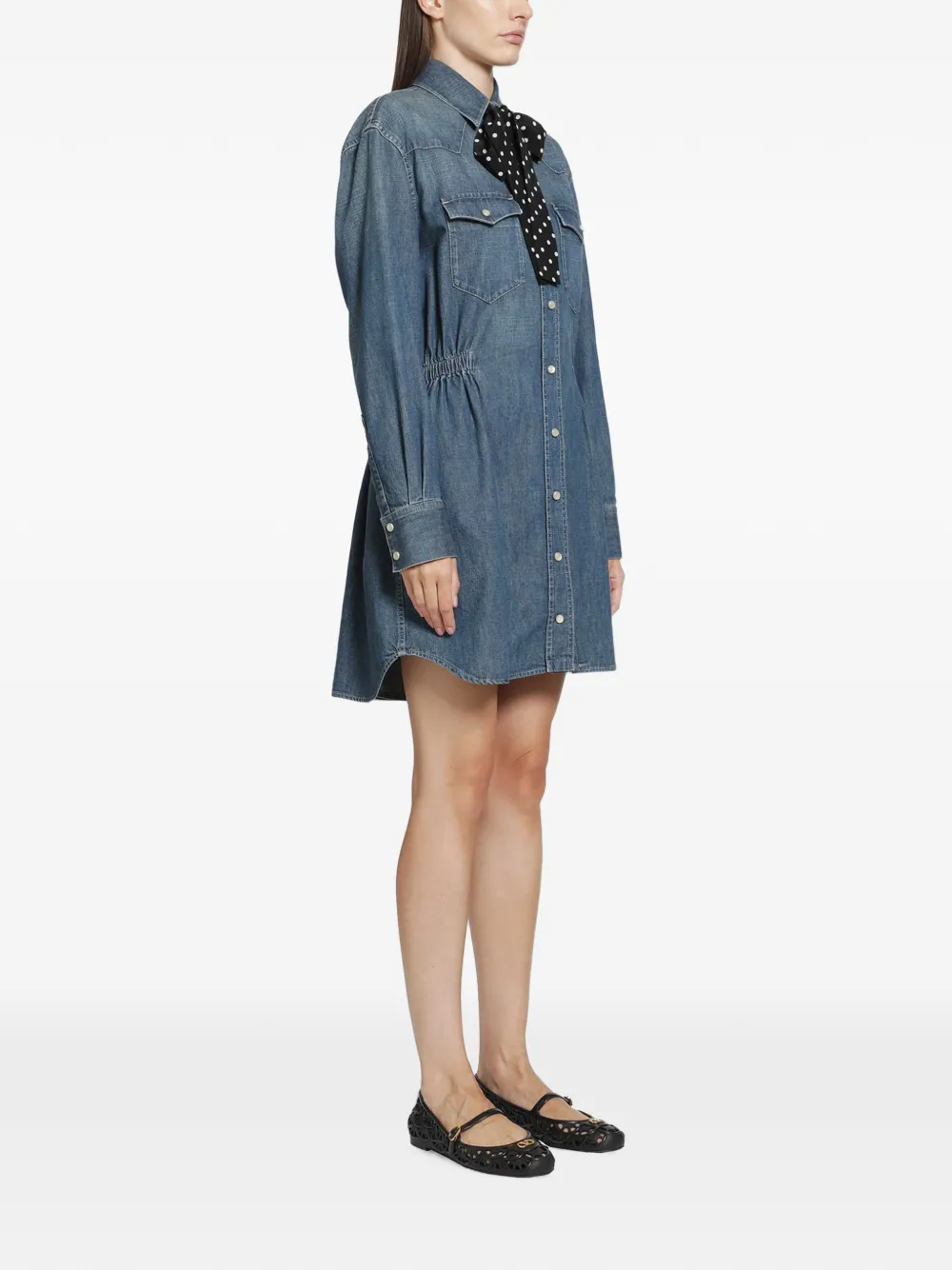 Valentino Garavani Denim mini-jurk met strikkraag Blauw