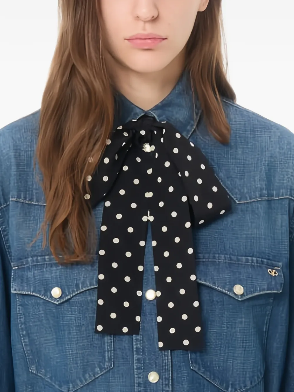 Valentino Garavani Denim mini-jurk met strikkraag Blauw