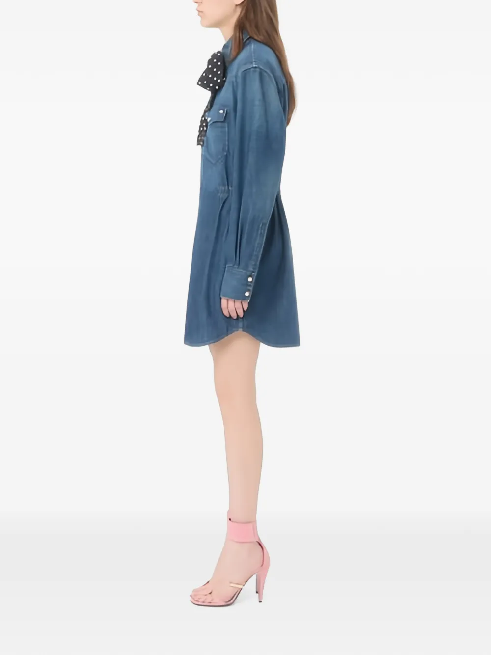 Valentino Garavani Denim mini-jurk met strikkraag Blauw