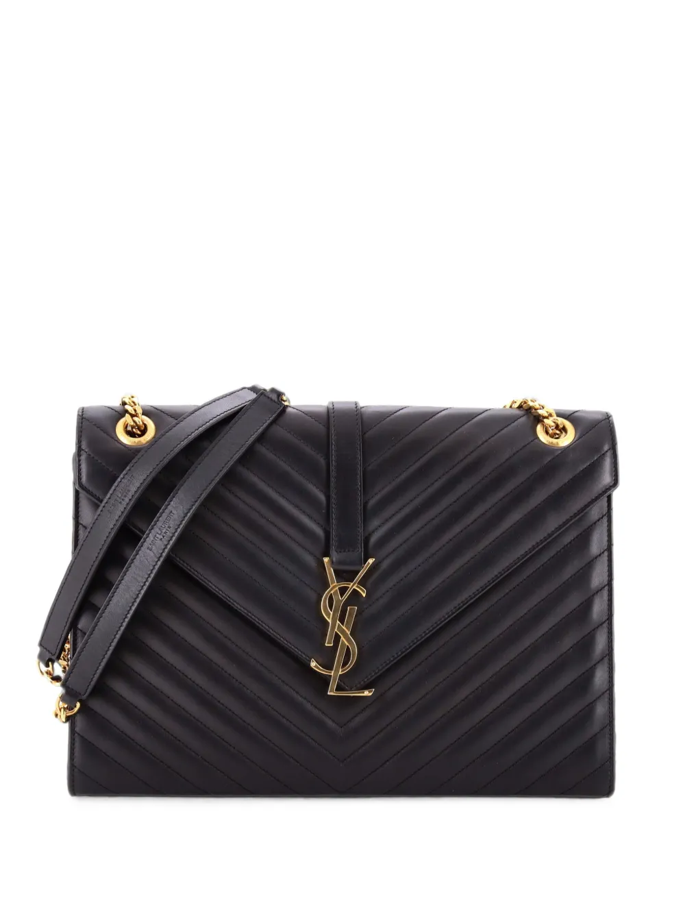 Saint Laurent Pre-Owned Classic Monogram Envelope Satchel Matelasse Chevron Leather Large shoulder bag - Schwarz