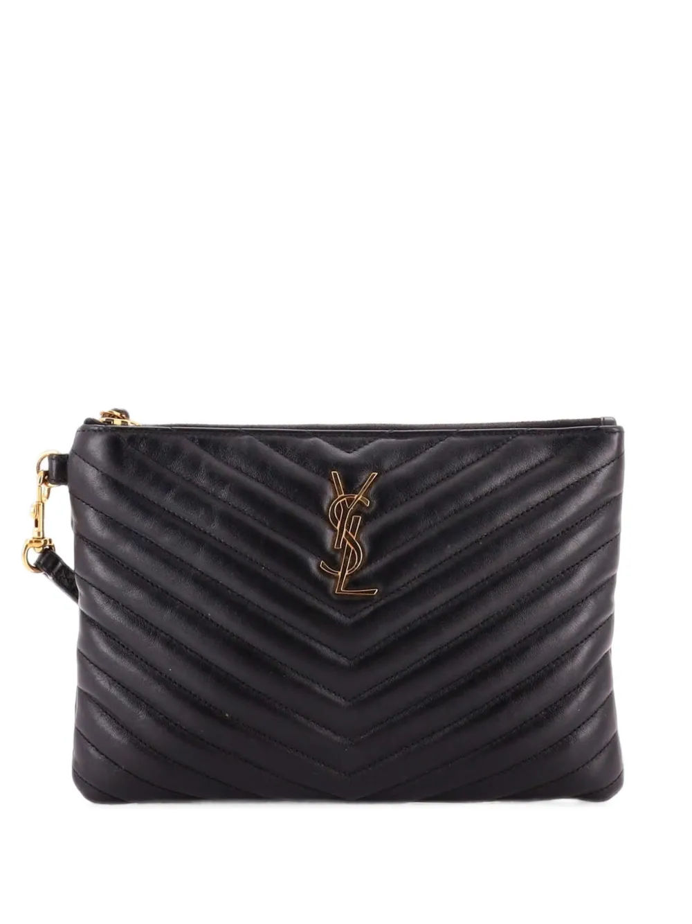 Saint Laurent Pre-Owned Classic Monogram Wristlet Pouch Matelasse Chevron Leather Small clutch bag - Schwarz
