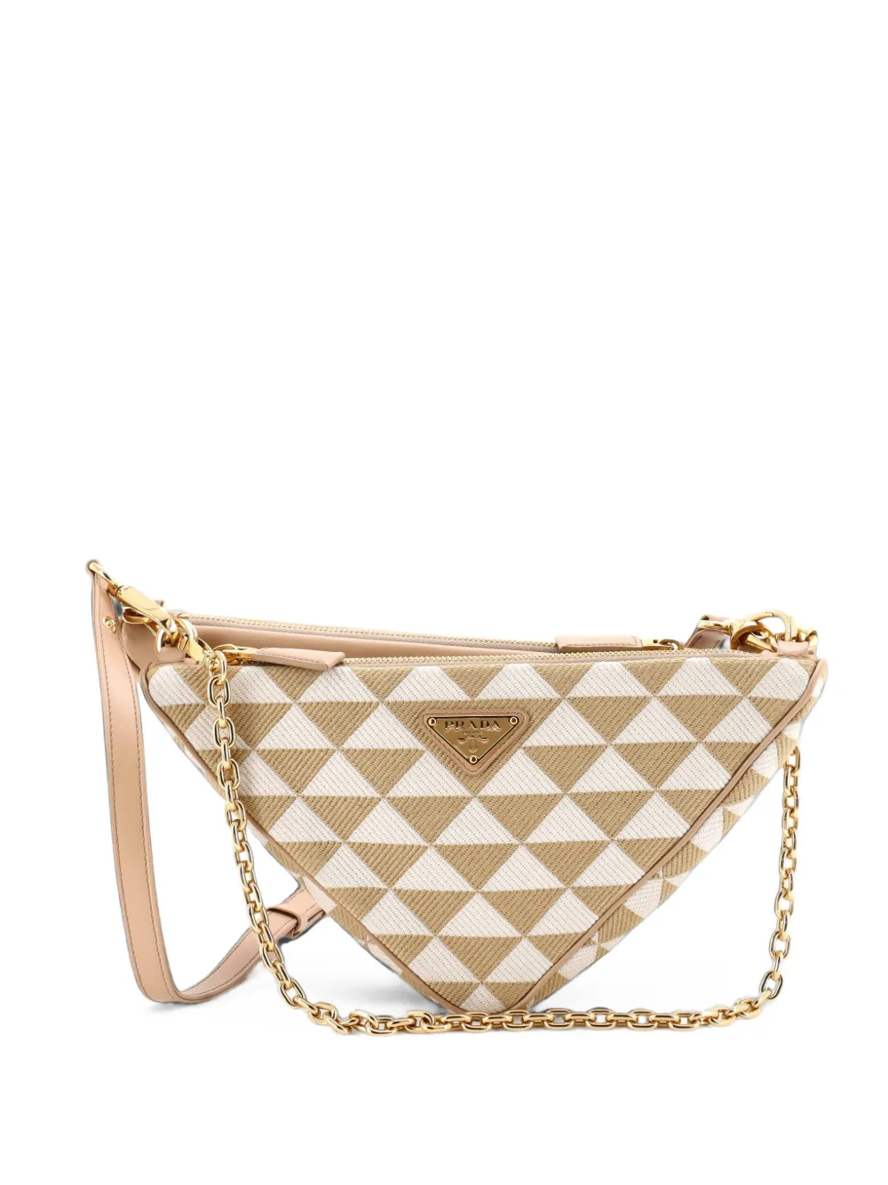 Prada Pre-Owned Borsa a spalla Double Symbole mini in pelle e jacquard con design a triangolo - Toni neutri