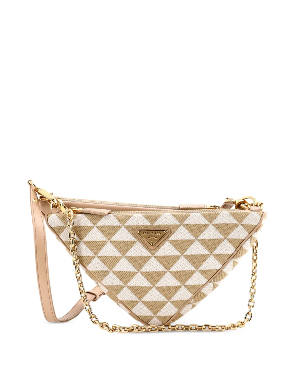 Prada Pre-Owned Borsa a spalla Double Symbole mini in pelle e jacquard con design a triangolo - Toni neutri