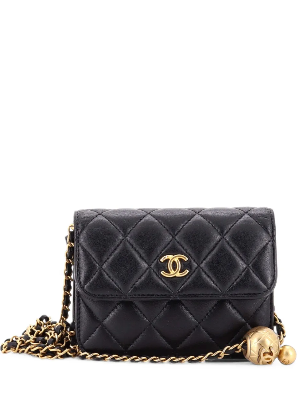 CHANEL Pre-Owned Pearl Crush Flap Clutch with Chain Quilted Lambskin Mini crossbody bag - Nero