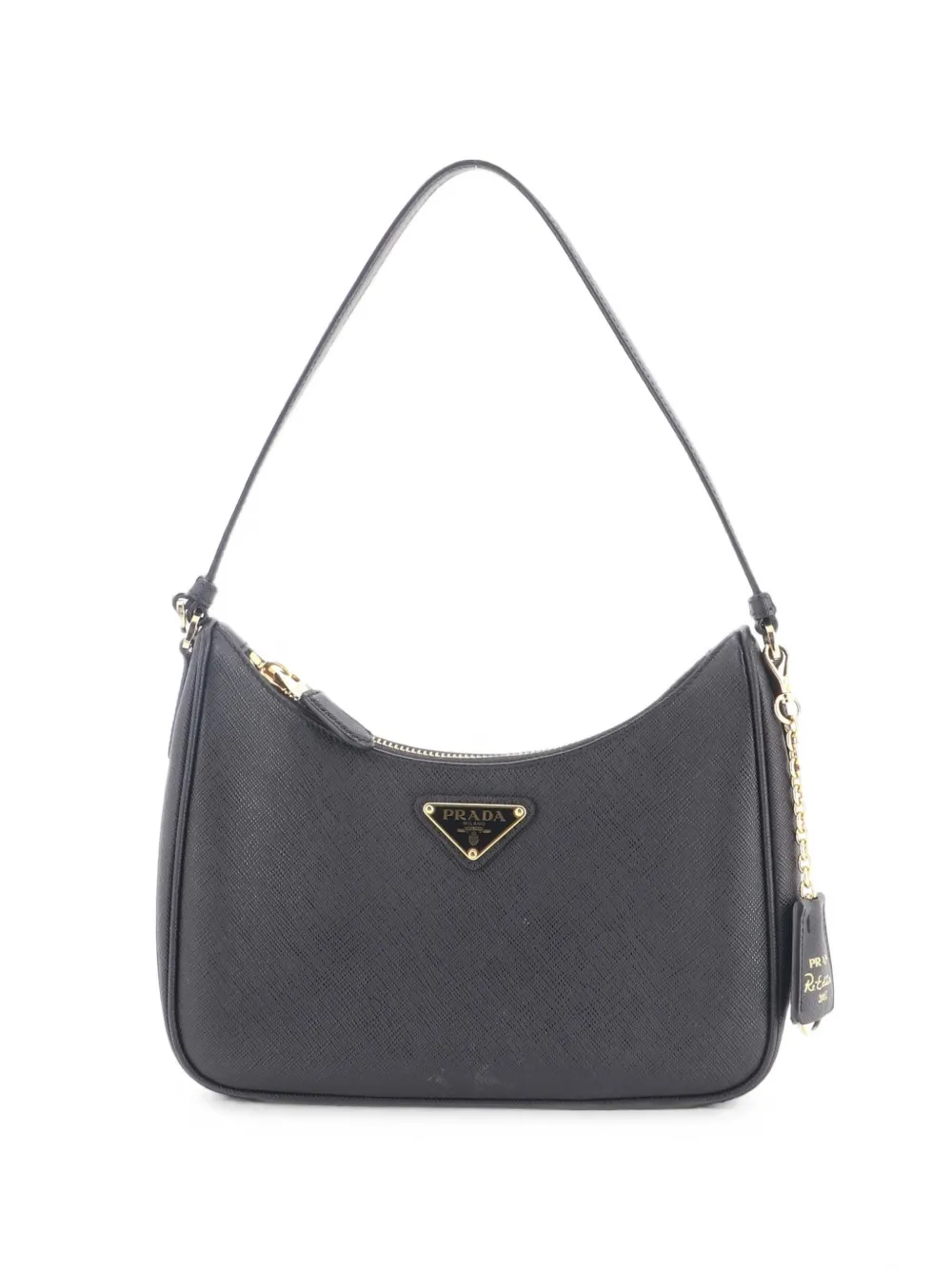 Prada Pre-Owned Adjustable Handle Zip Saffiano Leather Mini hobo bag - Nero
