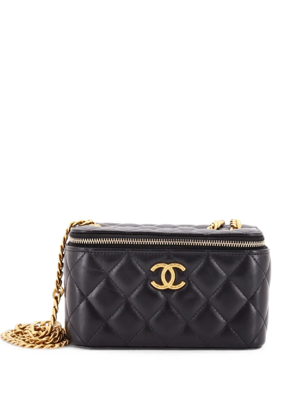 CHANEL Pre-Owned Borsa a tracolla All Slide Long Vanity Case piccola in pelle di agnello trapuntata con catena - Nero