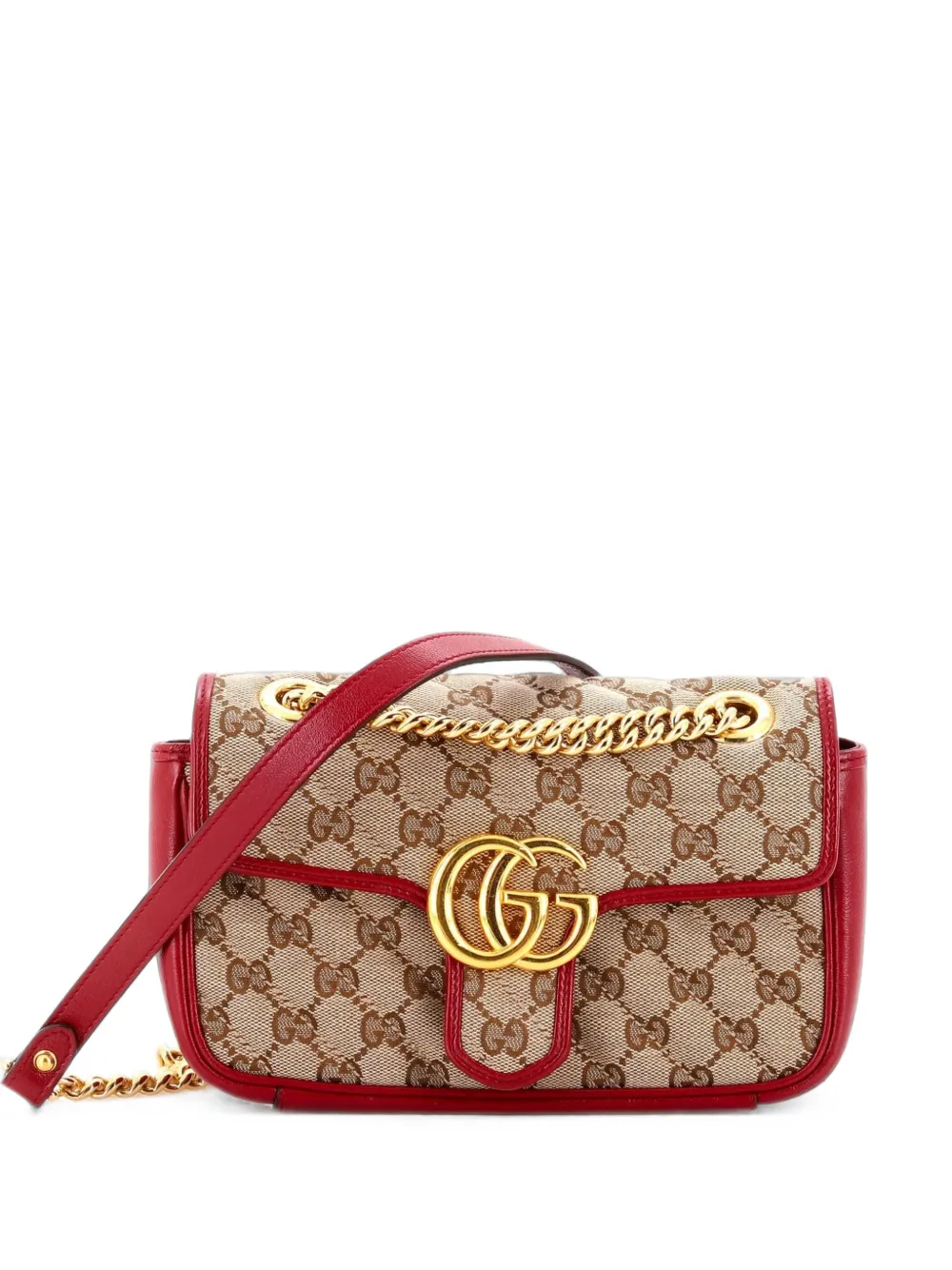 Gucci Pre-Owned GG Marmont Flap Bag Diagonal Quilted GG Canvas with Leather Mini crossbody bag - Marrone