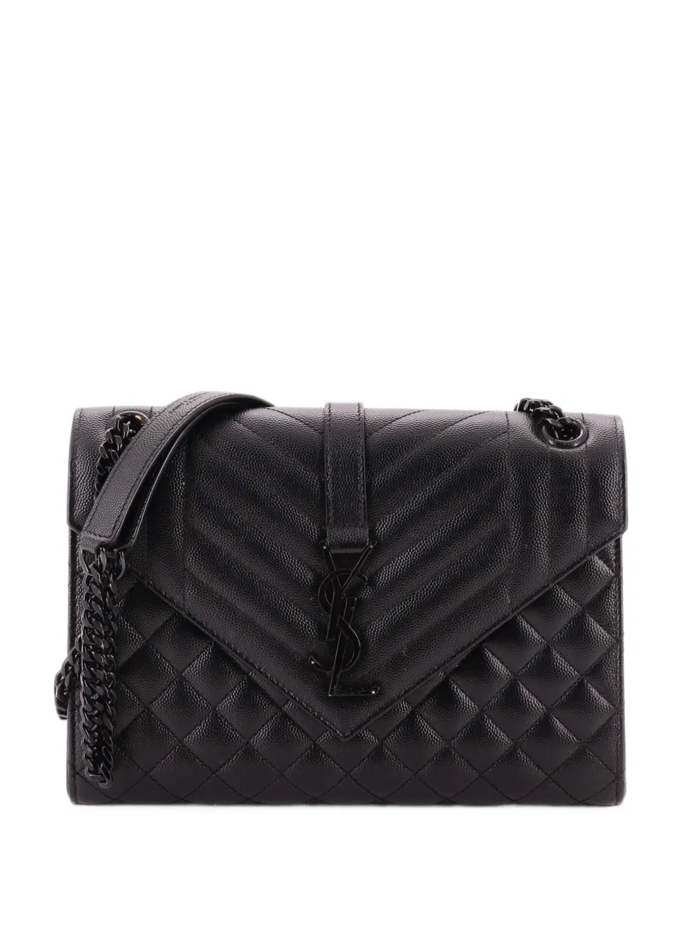Saint Laurent Pre-Owned Mittelgroße Classic Monogram Envelope Satchel Mixed Matelasse Schultertasche - Schwarz