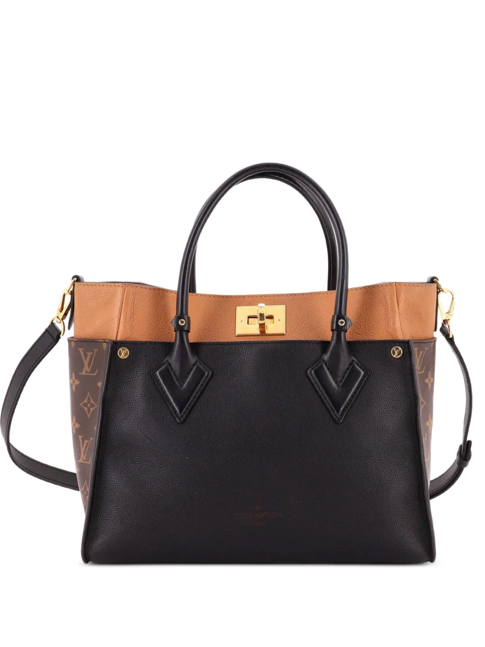Louis Vuitton Pre-Owned On My Side Leather with Monogram Canvas MM tote bag - Black