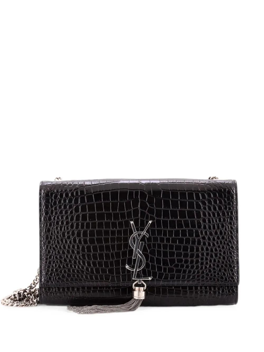 Saint Laurent Pre-Owned Classic Monogram Tassel Crocodile Embossed Leather Medium crossbody bag - Schwarz