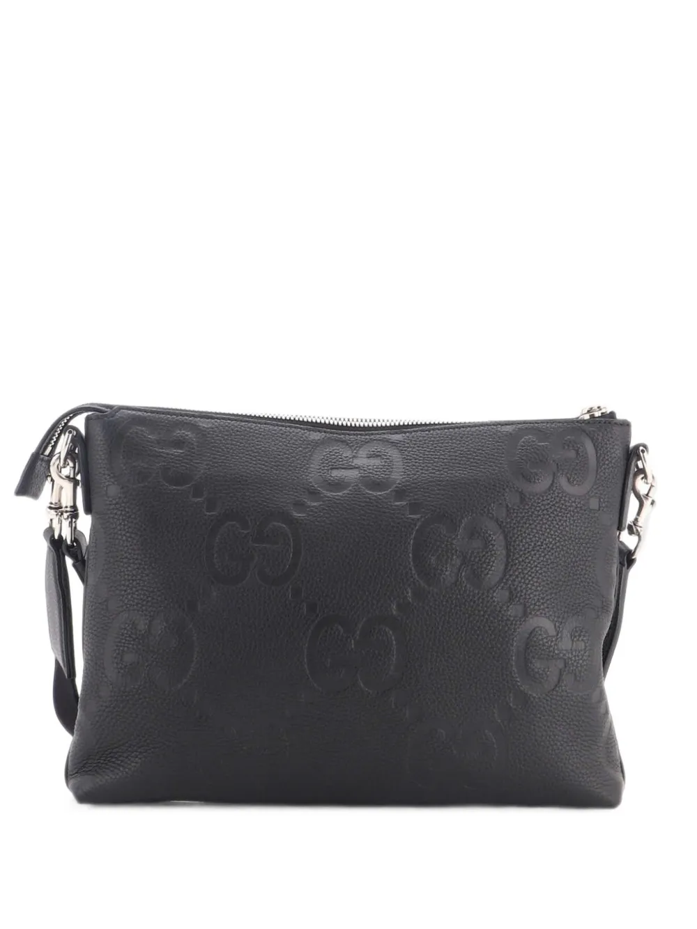 Gucci Pre-Owned Zip Messenger Bag Jumbo GG Embossed Leather Medium clutch bag - Schwarz