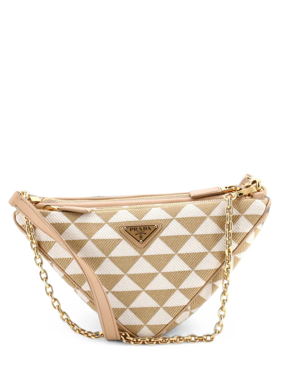 Prada Pre-Owned Double Symbole Triangle Bag Leather and Jacquard Mini shoulder bag - Toni neutri