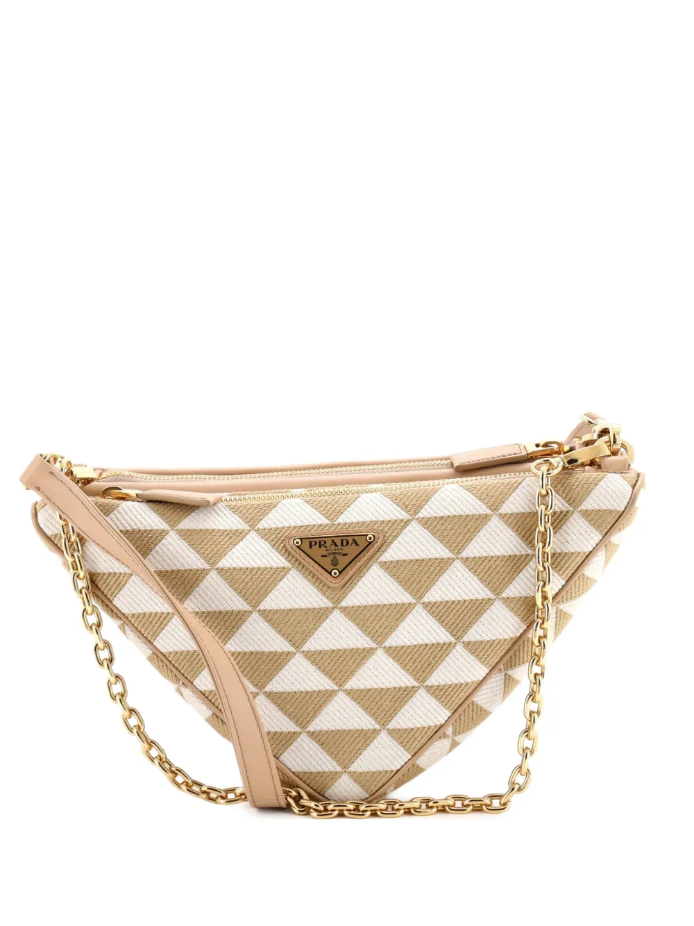 Prada Pre-Owned Double Symbole Triangle Bag Leather and Jacquard Mini shoulder bag - Toni neutri